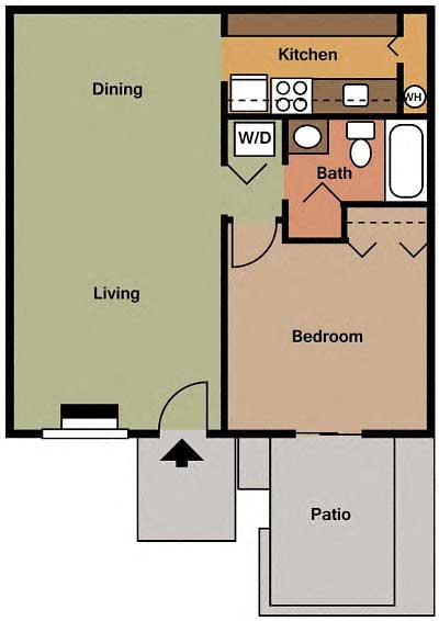 Floor plan for 1 bed, 1 bath, 576 sqft